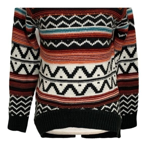 Anna Grace Small Chunky Knit Pullover Sweater Multicolor Aztec Stripe Cozy Fall - Picture 3 of 9